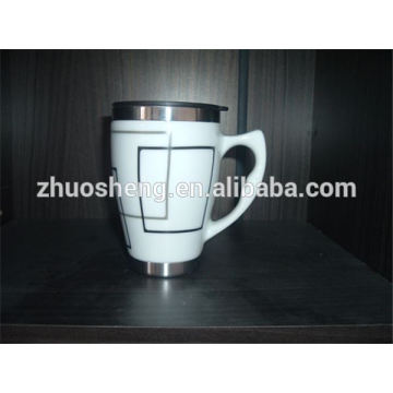 2015 latest design best quality promotional double wall mug ceramic with lid